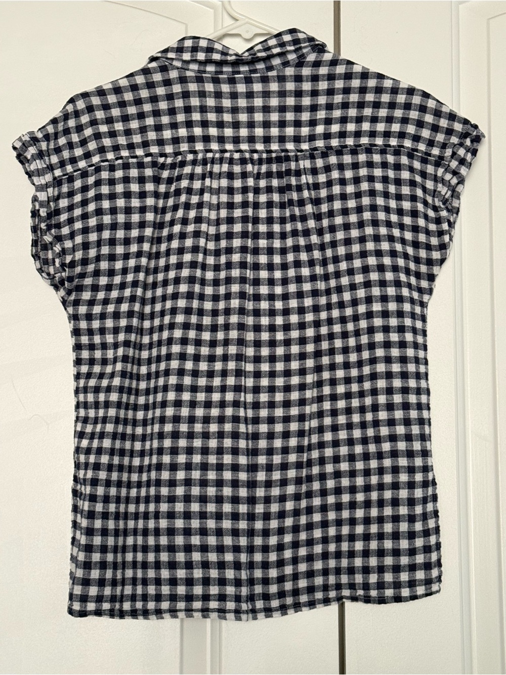 Old Navy Navy Blue and White Gingham Button-Down Shirt with Short Sleeves - Picture 2 of 2